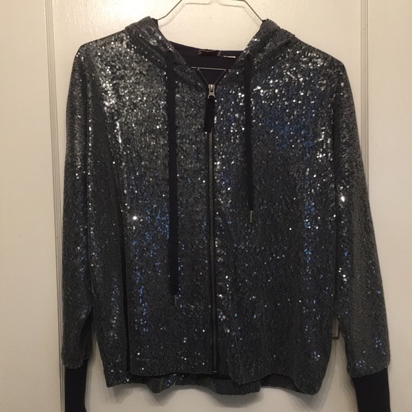 Navy blue sequin hoodie - Picture 1 of 5